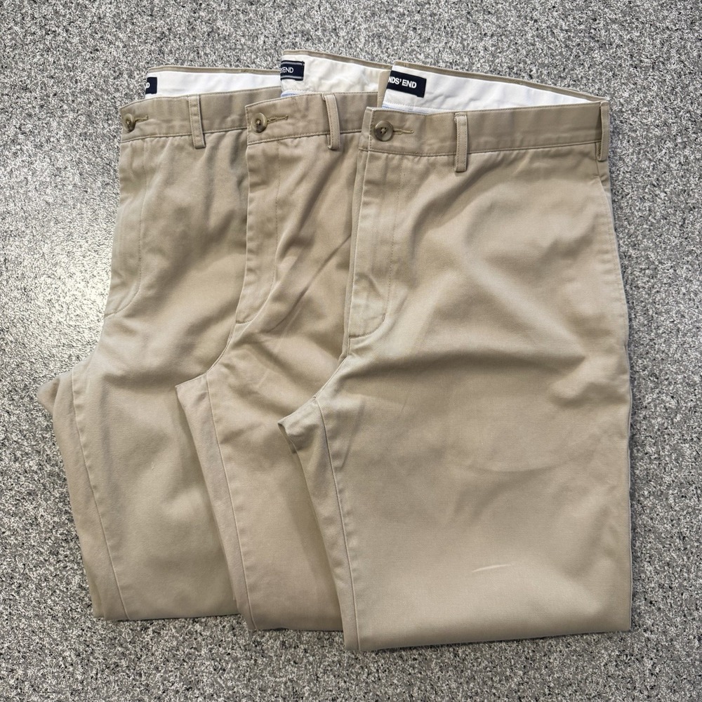 Lands End Tailored Fit Khaki Pants Mens 36x32 Lot of 3 Cotton Chino Beige